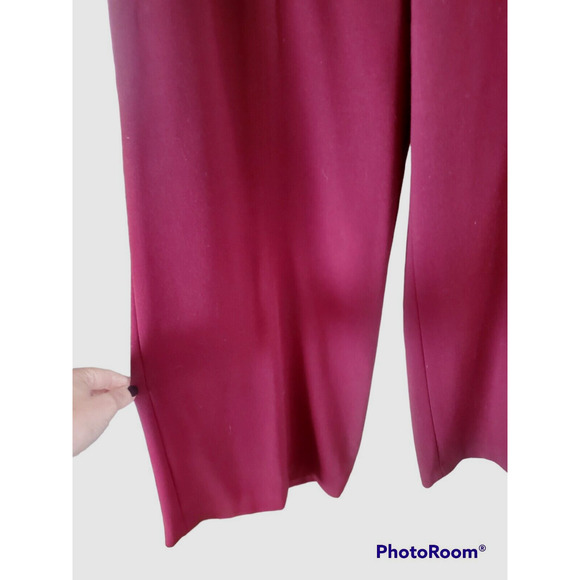 Coldwater Creek Burgundy High Rise Wide Leg Dress Pants Side Zip Petite Sz 14P - Picture 2 of 4